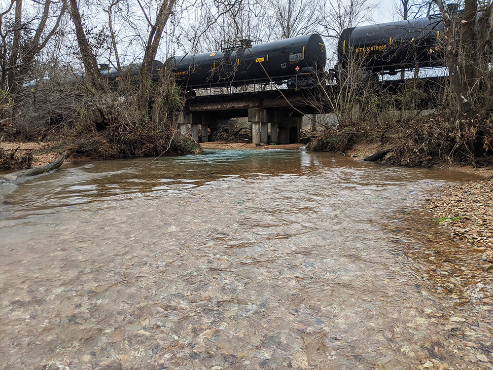 Train on the tracks over Crane Creek, Missouri. Photo: Casey Callison.