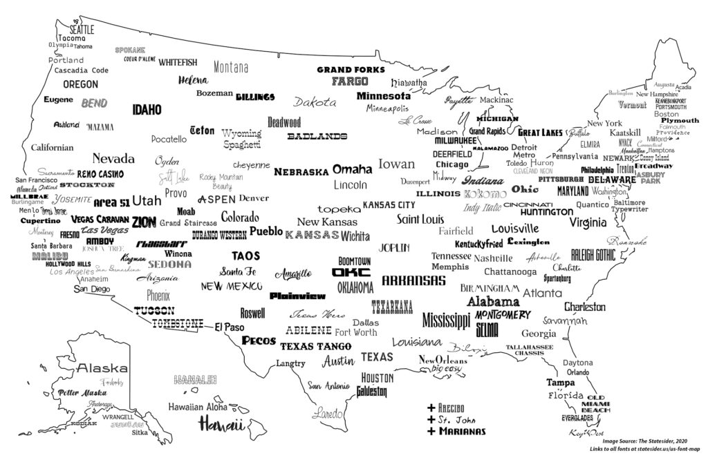 US Font Map with 222 Typefaces Named for American Cities and Places